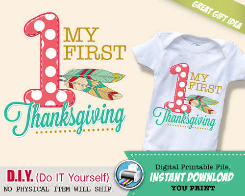My First Thanksgiving Iron On Printable Decal - 1st Thanksgiving Outfit - Tribal Digital Transfer - INSTANT DOWNLOAD - CraftyKizzy