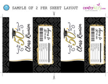 Class Reunion Candy Wrapper - 20TH 30TH 40TH 50TH High School Class Reunion Party Favors - Printable Black and Gold Reunion Wrappers - Personalized Label