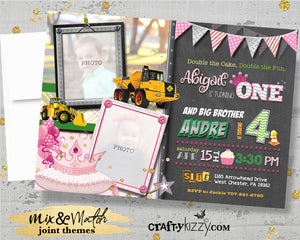 Construction Joint Birthday Invitation - Dump Truck Joint Invitations - Princess and Tiaras Party - Printable - CraftyKizzy