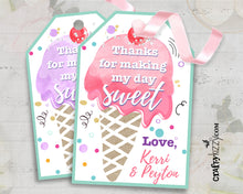 Ice Cream Favor Tags - Girl Ice Cream Thank You Tags - Watercolor Party Favors Personalized Ice Cream Party Printables #9999