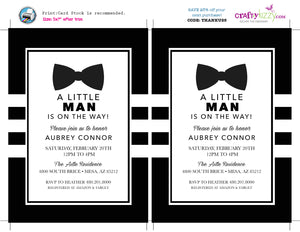 Little Man Baby Shower Invitation - Bow Tie Printable Invitations - It's A Boy - Black And White Baby Shower Invite
