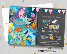 Joint Mermaid and Shark Birthday Party Invitations - Mermaid and Shark Invitation - Girl Boy Invite - Twins