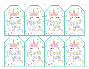 Unicorn Thank You Favor Tags - Gold Glitter Printable Tags - Rainbow Birthday Party Favor Tag - INSTANT DOWNLOAD - CraftyKizzy
