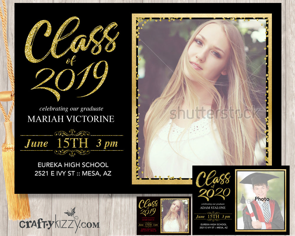 2023 Graduation Invitation - Class of Invitations - Black Gold Blue –  CraftyKizzy, image size:1000x800