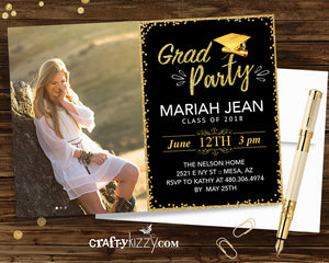 2020 Graduation Party Invitation - High School Grad - College Graduation Invitations - Grad Party Printable Gold and Black or Choose Your Color - CraftyKizzy