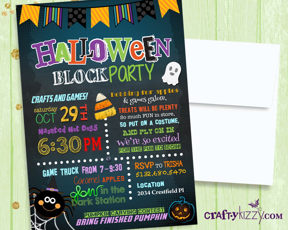 Children's Halloween Block Party Invitation - Halloween Neighborhood Party Invitations - Costume Party Flyer - Street Party Invite Children's Halloween Block Party Invitation - Halloween Neighborhood Party Invitations - Costume Party Flyer - Street Party Invite