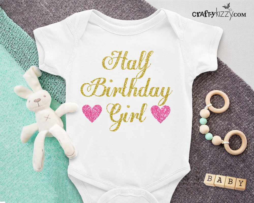 Half Birthday Outfit Iron On Transfer 1 2 Birthday Onesie Decal CraftyKizzy