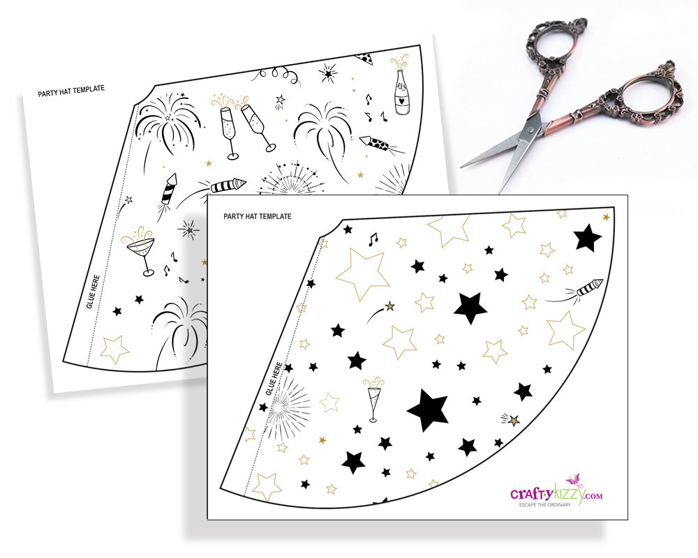 new year's eve party hat printables - happy new year kid party