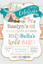 Tribal Wild One - Young Wild and Three Sibling Boy Girl Birthday Invitation Printable - Woodland Animals - Joint Party