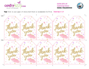 Ballet Thank You Favor Tags - Ballerina Tutu Birthday Tags - Dance Party Favors Personalized  -  Party Printables
