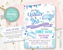 Books for Baby Card Girl - Little Whale Under The Sea Baby Shower Card Insert Purple - Ocean Animals Bring a Book Request Inserts - INSTANT DOWNLOAD