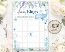 Girl Nautical Baby Shower Bingo Game - Whale Baby Shower Bingo Cards - Under The Sea Baby Shower Games - Baby Shower Bingo Card - INSTANT DOWNLOAD