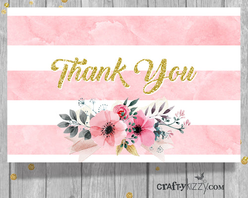 Wedding Thank You Cards Printable Bridal Shower Card - Watercolor Flowers - Baby Shower Note Card - INSTANT DOWNLOAD - CraftyKizzy