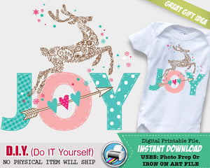 JOY Christmas Iron On Outfit - Girl First Christmas - Woodland Holiday Onsie Iron On Digital File - Do It Yourself - INSTANT DOWNLOAD - CraftyKizzy