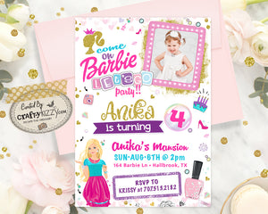 Pink Barbie Doll Birthday Invitations