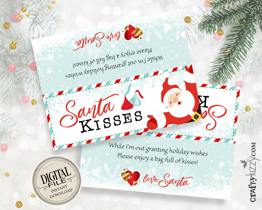 Santa Kisses Treat bag Topper, Christmas Loot Bag Topper, Santa Cookie – CraftyKizzy for Free Printable Christmas Bag Toppers