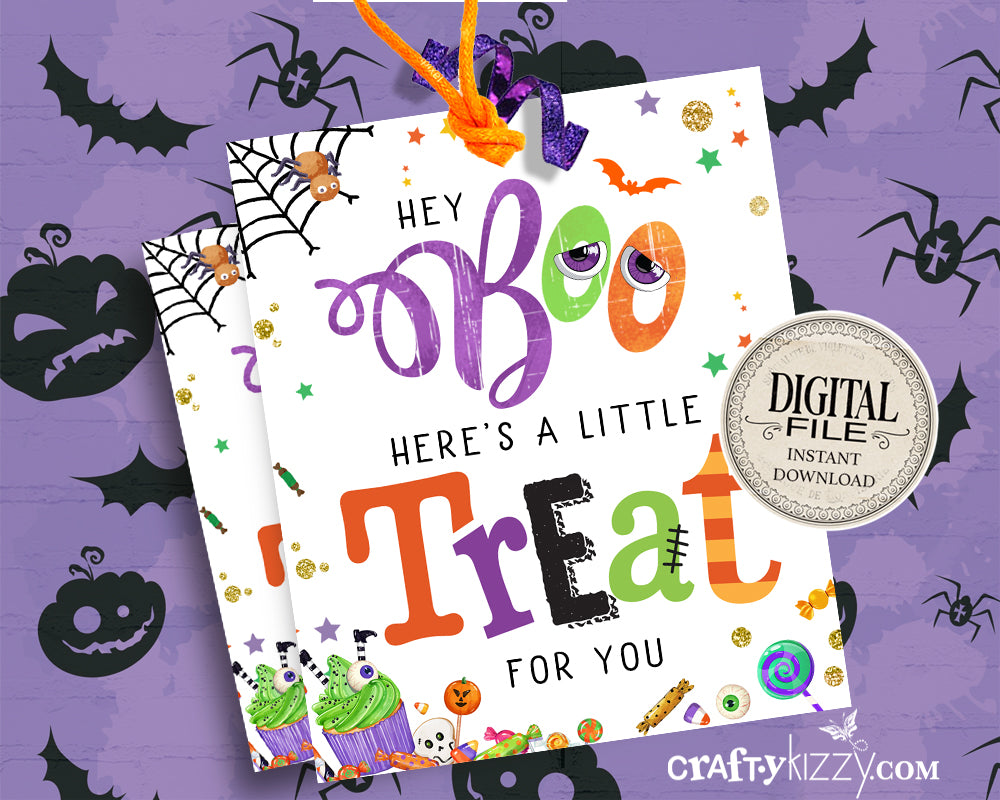 Hey Boo Here's a little treat for you printable Halloween gift tags