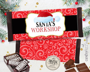 Merry Christmas Candy Bar Wrapper - Santa's Workshop Chocolate Bar Wrappers - Printable Holiday Labels - Stocking Stuffers - INSTANT DOWNLOAD