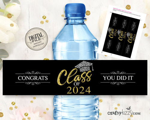 Class of 2023 Black and Gold Water Bottle Wrapper