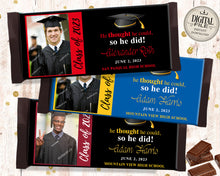 Graduation Party Favor Chocolate Bar Wrapper Printable Grad Favors - College High School Grad Hershey's Bar Label Blue Black Red and Gold Personalized