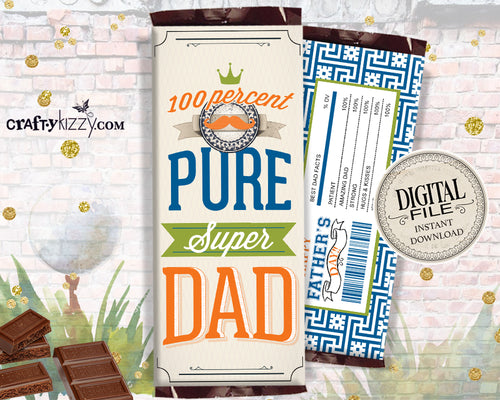 Happy Father's Day Candy Bar Wrapper - Super Dad Hershey Bar Label - Best Dad Party Favors - Fathers Day Gift - INSTANT DOWNLOAD