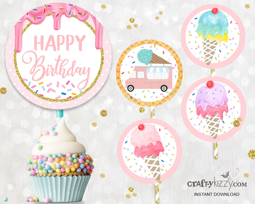 Ice Cream Cupcake Toppers