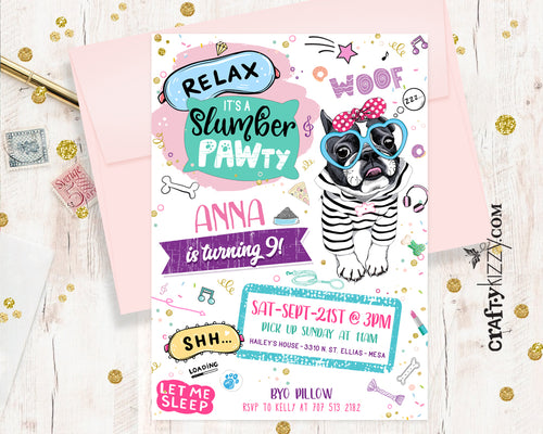 Slumber Party Birthday Invitations - Doggy Sleepover Invitation - Pajama Pawty Printable - Dog Sleep Over Invitation - Puppy Paws Woof