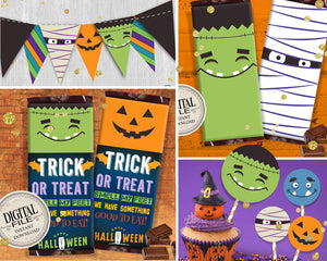 Mummy Halloween Chocolate Bar Wrapper - Frankenstein Printable Candy Favors - Happy Halloween Hershey's Bar Label - Classroom Trick or Treat Favors - INSTANT DOWNLOAD