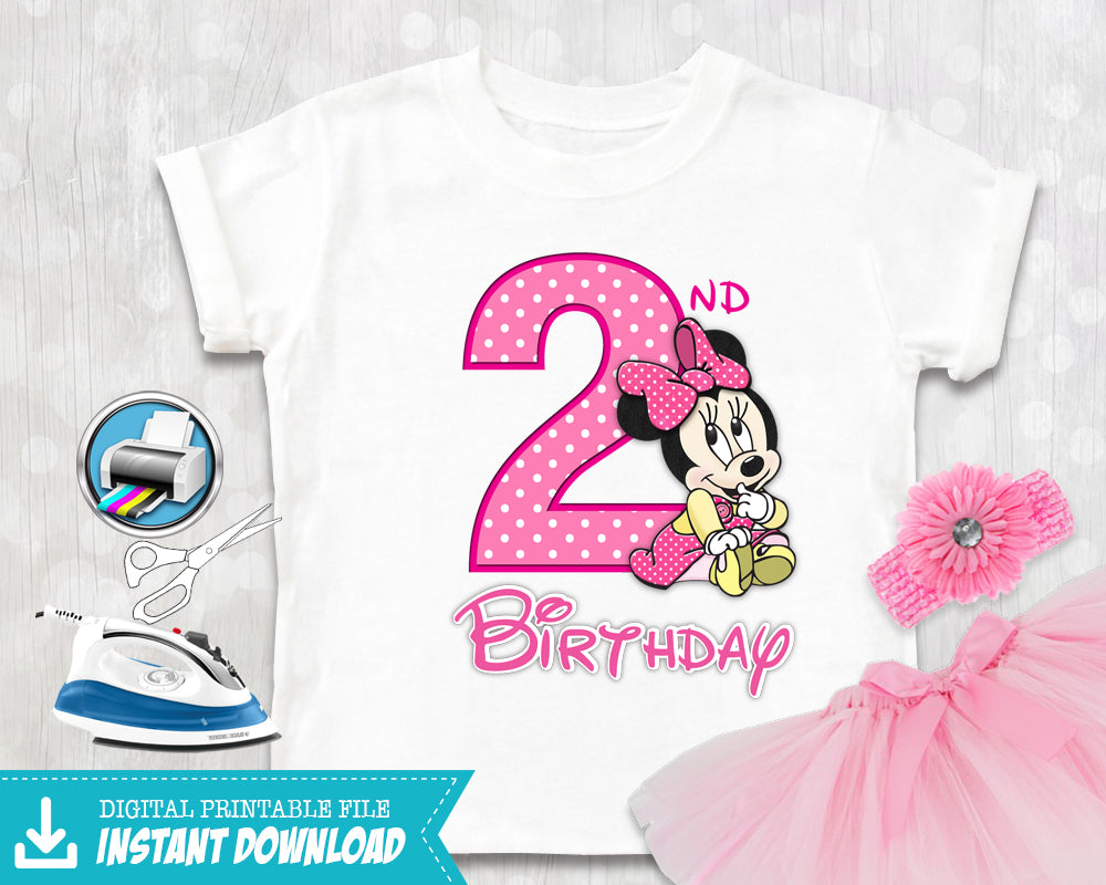 Minnie Mouse Birthday Iron On Shirt - Pink Second Birthday Outfit - Printable Decal Digital Transfer - INSTANT DOWNLOAD