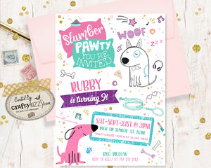 Slumber Party Birthday Invitations - Puppy Sleepover Party Invitation - Dog Pajama Party Digital Invite - Doggy Sleep Over Invitation