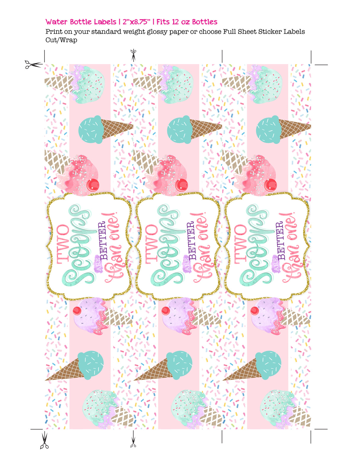 Ice Cream Water Bottle Labels - Two Scoops Party Favors - Printable Labels DIY – CraftyKizzy ice-cream-water-bottle-labels-two-scoops-party-favors-printable-labels-diy-craftykizzy