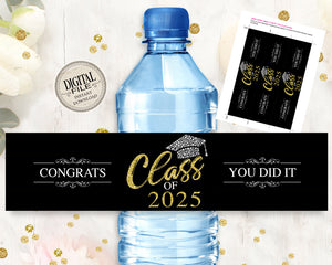 Class of 2025 Black and Gold Water Bottle Wrapper