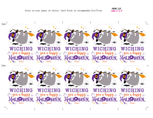 Witching You a Happy Halloween Gift Tag, Witch Pun Treat Bag Tags, Halloween Party Favor Tag - INSTANT DOWNLOAD