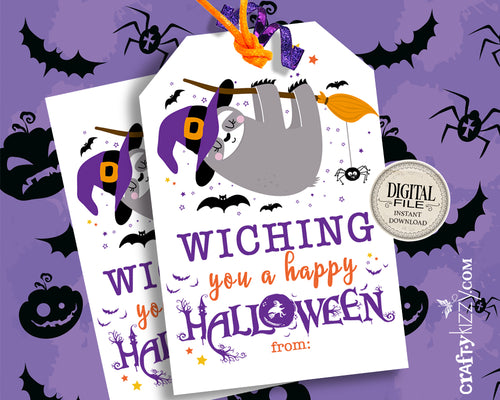Witching You a Happy Halloween Gift Tag, Witch Pun Treat Bag Tags, Halloween Party Favor Tag - INSTANT DOWNLOAD