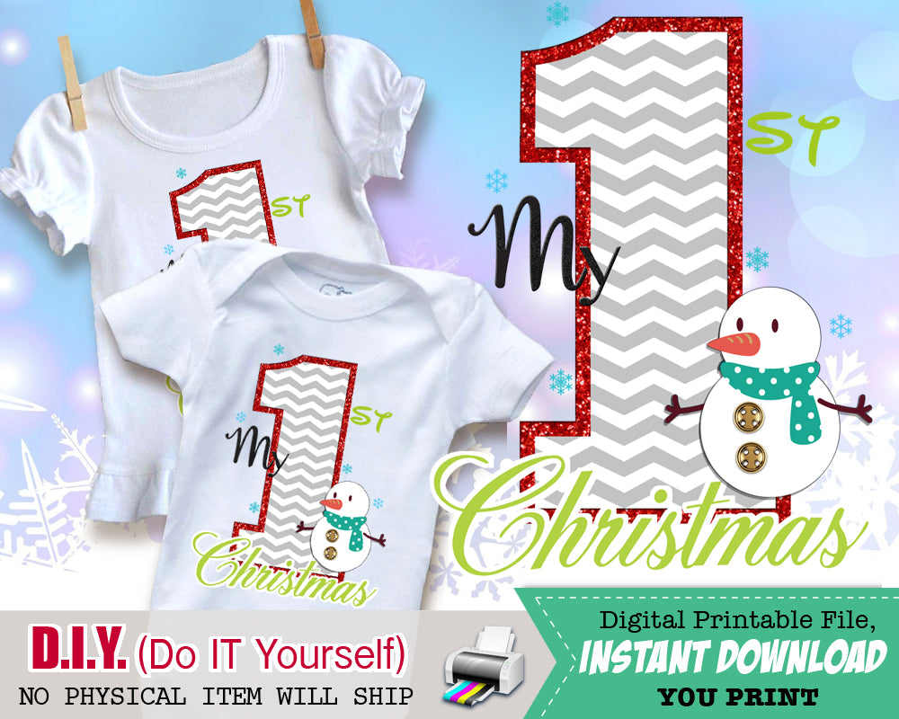 My 1st First Christmas Outfit Iron On Digital Decal - Printable Transfers - Holiday Shirts Unisex Baby Outfit  INSTANT DOWNLOAD - CraftyKizzy