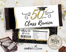 Class Reunion Candy Wrapper - 20TH 30TH 40TH 50TH High School Class Reunion Party Favors - Printable Black and Gold Reunion Wrappers - Personalized Label