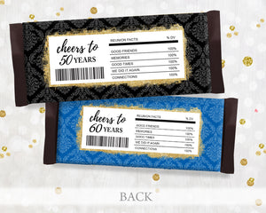 50 Year Class Reunion Candy Wrapper - 50TH High School Class Reunion Party Favors - Printable Black and Gold Reunion Wrappers - INSTANT DOWNLOAD