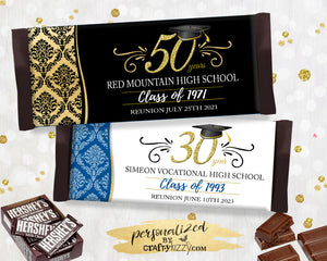 50 Year Class Reunion Candy Wrapper - 50TH High School Class Reunion Party Favors - Printable Black and Gold Reunion Wrappers - INSTANT DOWNLOAD