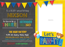 Teddy Bear First Second or Third Birthday Invitation - 1st Birthday Invite Printable Girl Boy - CraftyKizzy