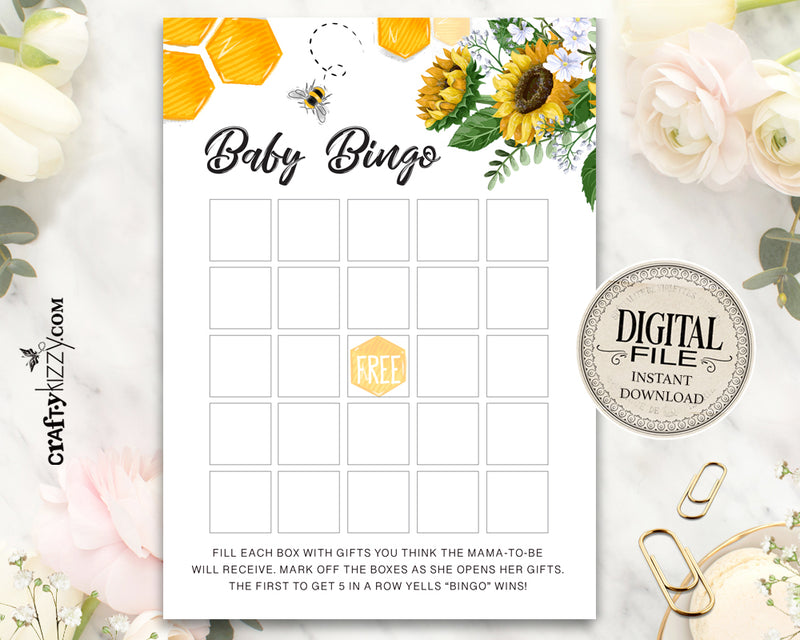 Sunflower Baby Shower Bingo Cards - Bee Baby Shower Games – CraftyKizzy for Free Printable Flower Bingo Cards