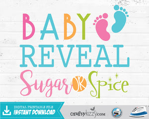 Sugar or Spice T-shirt - Gender Reveal Iron On Decal - Baby Reveal Tshirt - Heat Transfer Iron On - INSTANT DOWNLOAD