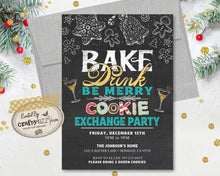 Cookie Exchange Party Invitations - Bake Drink And Be Merry Invitation - Christmas Cookie Swap Invite - Black and Gold Glitter Personalized