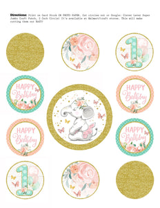 Elephant First Birthday Cupcake Toppers Elephant Ballerina Cupcake Toppers - Printable Pink Party Labels - INSTANT DOWNLOAD - CraftyKizzy