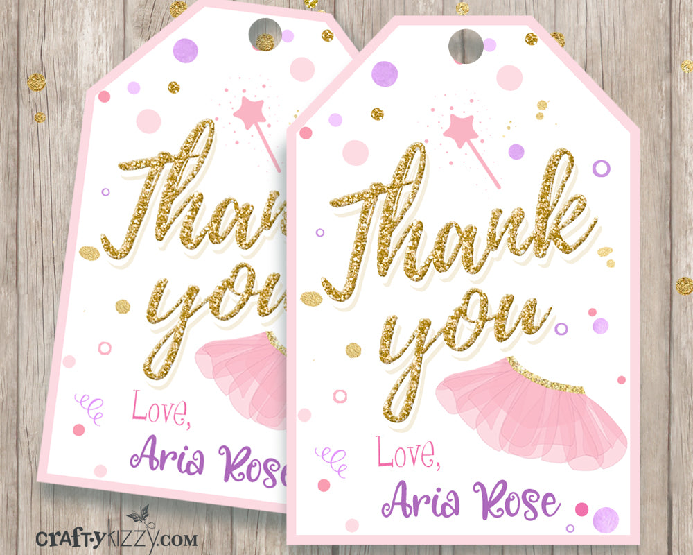 Ballet Thank You Favor Tags - Ballerina Tutu Birthday Tags - Dance Party Favors Personalized  -  Party Printables - CraftyKizzy