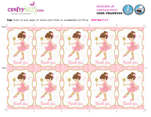 Pink Ballerina Tutu Thank You Tags - Ballet Party Favors - Printable Gold Tag - INSTANT DOWNLOAD - CraftyKizzy
