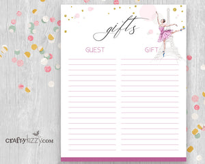 Ballet Baby Shower Gift List Printable - Baby Girl Pink Gift List - INSTANT DOWNLOAD - CraftyKizzy