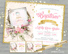 Pink and Gold Girl Baptism Invitation - Girls Christening Invitation Easter First Holy Communion Invites Baptism Party - CraftyKizzy