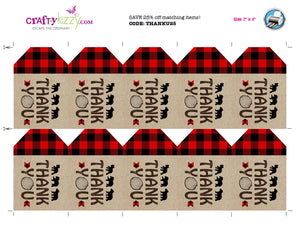 Bear Baby Shower Thank You Favor Tags - Red Flannel Birthday Favors - Lumberjack Favor Tag - INSTANT DOWNLOAD - CraftyKizzy