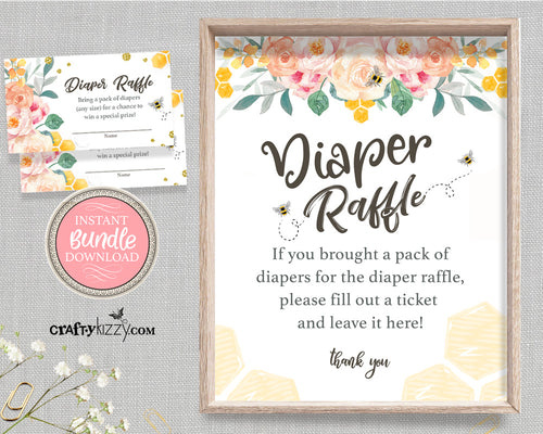 Bee Baby Shower Games and Printable Diaper Raffle Sign - Diaper Raffle Ticket - Bee Themed Party Bundle - Diaper Raffle Sign and Card Game - INSTANT DOWNLOAD - CraftyKizzy