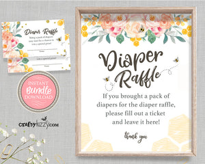 Bee Baby Shower Games and Printable Diaper Raffle Sign - Diaper Raffle Ticket - Bee Themed Party Bundle - Diaper Raffle Sign and Card Game - INSTANT DOWNLOAD - CraftyKizzy